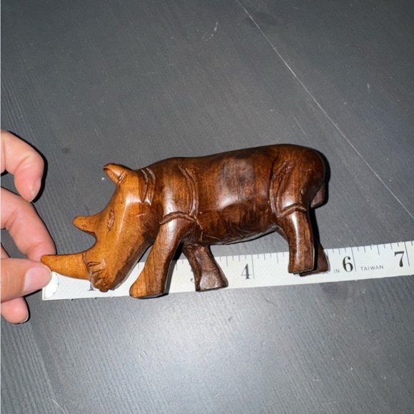 Hand Carved Wooden Rhino Solid Wood Rhinoceros Figurine Figure Sculpture - Picture 8 of 9